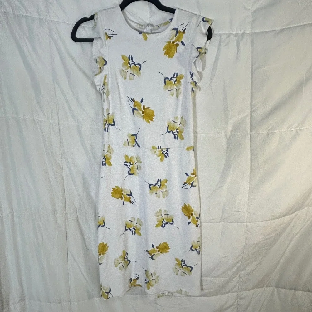 Dip Girls‎ Floral Dress White Yellow Blue Flutter Sleeve Size 4